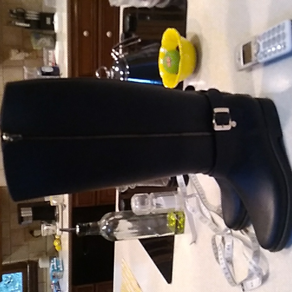 Black Faux Leather Rubber insulated over the knee boot NWOT